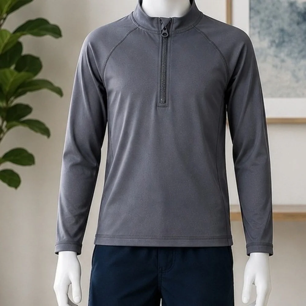 Ocean Gear Boys Swim Top Rash Guard Long Sleeve Quarter Zip Gray Size 8